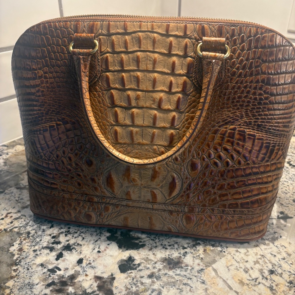 Brahmin Tan Melbourne Collection Croc Embossed Alma Handbag - Picture 3 of 17